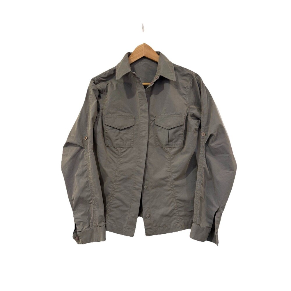 MAHARISHI CARGO Snap Button Shirt UK 12 KHAKI Reflective LONG SLEEVE Vintage